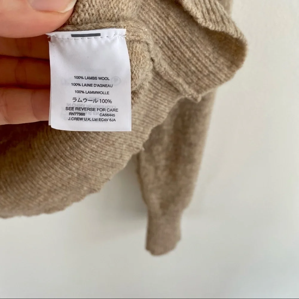 J. Crew Tan/ Beige 100% Lambswool Sweater Crew Neck